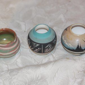 LOT of 3 Navajo Pottery Mini Vase Vases Signed & Stamped